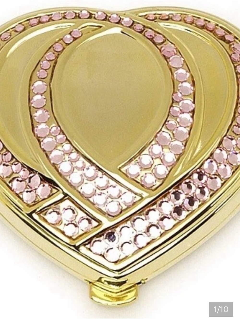 Estee Lauder Gold Heart Compact with Pink Crystal Accents
